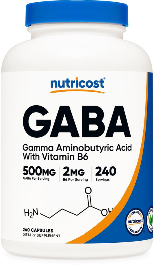 Nutricost GABA (Gamma-Aminobuttersäure) + Vitamin B6, 500 mg pro Portion, 240 Kapseln
