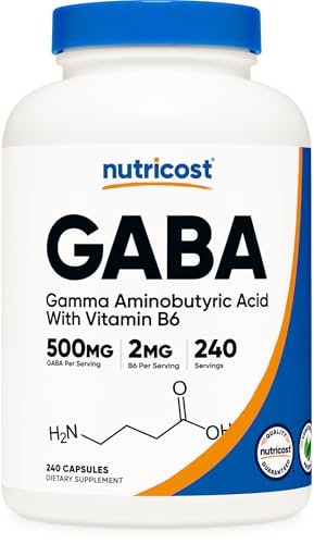 Nutricost GABA (Gamma-Aminobuttersäure) + Vitamin B6, 500 mg pro Portion, 240 Kapseln