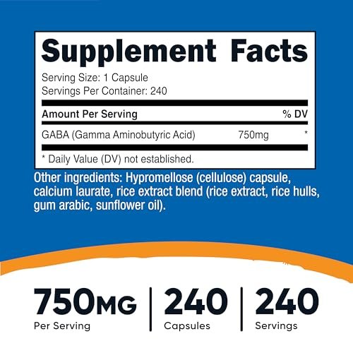 Nutricost GABA (Gamma-Aminobuttersäure) 750mg, 240 Kapseln, 240 Portionen - Nicht-GVO, Glutenfrei