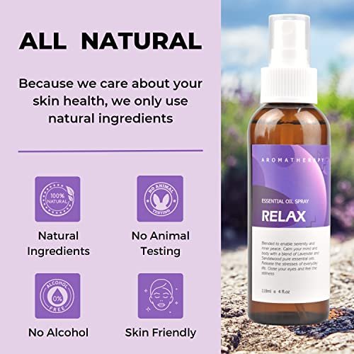 Benatu Lavendel-Sandelholz Ätherisches Öl Spray für Körper und Haare, 4 fl oz – Mehrzweck-Naturduft Aromatherapie Raumspray für Kissen, Stoffe, Bettwäsche, Auto