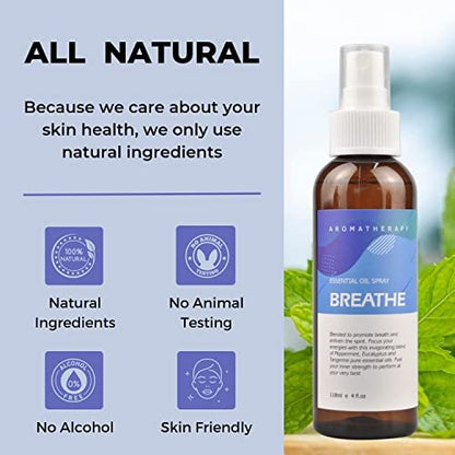 Benatu Pfefferminz-Eukalyptus-Ölmischung Spray für Körper und Haar, 118 ml – Natürlicher Atemfrische-Duft für Aromatherapie, Raumspray für Bettwäsche, Stoffe, Kissen, Auto