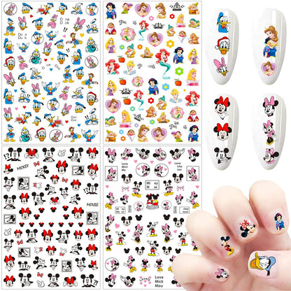 Cartoon Nail Art Sticker 3D selbstklebend - 4 Bögen süße Nagelaufkleber für Frauen