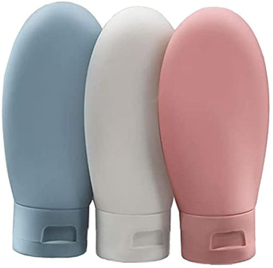 ZALUJMUS Reiseflasche, 3 Stück auslaufsichere nachfüllbare Quetschflaschen Set (60 ml) mit Etiketten und durchsichtiger Tragetasche für flüssige Shampoos, Seife und Toilettenartikel (Mehrfarbig)