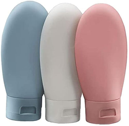 ZALUJMUS Reiseflasche, 3 Stück auslaufsichere nachfüllbare Quetschflaschen Set (60 ml) mit Etiketten und durchsichtiger Tragetasche für flüssige Shampoos, Seife und Toilettenartikel (Mehrfarbig)