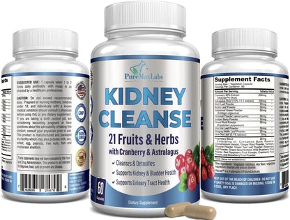 YUMMYVITE Kräuter-Nierenreinigung mit Cranberry-Extrakt, Astragalus – 21 Früchte & Kräuter – Detox & Reinigung für Harnwege & Blasengesundheit, Nierenunterstützung, 60 vegane Kapseln