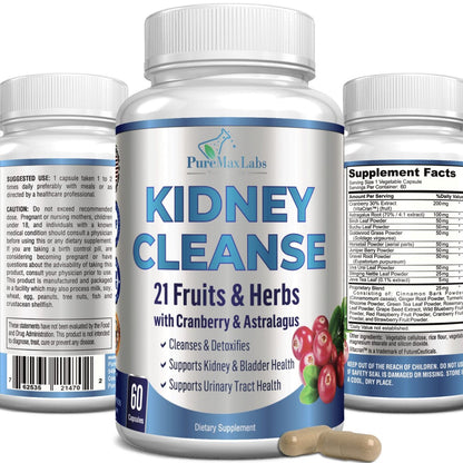YUMMYVITE Kräuter-Nierenreinigung mit Cranberry-Extrakt, Astragalus – 21 Früchte & Kräuter – Detox & Reinigung für Harnwege & Blasengesundheit, Nierenunterstützung, 60 vegane Kapseln