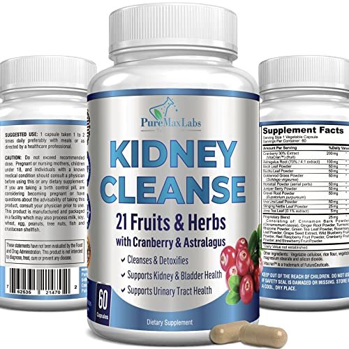 YUMMYVITE Kräuter-Nierenreinigung mit Cranberry-Extrakt, Astragalus – 21 Früchte & Kräuter – Detox & Reinigung für Harnwege & Blasengesundheit, Nierenunterstützung, 60 vegane Kapseln
