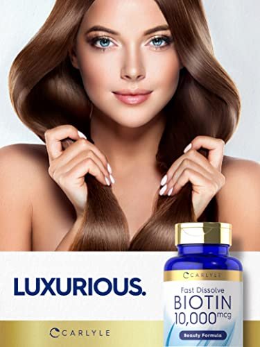 Carlyle Biotin 10.000 mcg | 500 Fast Dissolve Tabletten | Für Haare, Haut und Nägel | Höchste Stärke | Vegetarisch, Nicht-GVO, Glutenfrei