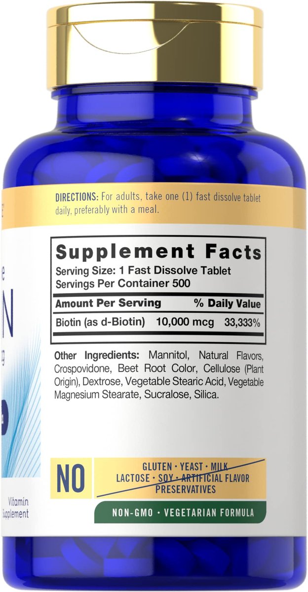 Carlyle Biotin 10.000 mcg | 500 Fast Dissolve Tabletten | Für Haare, Haut und Nägel | Höchste Stärke | Vegetarisch, Nicht-GVO, Glutenfrei