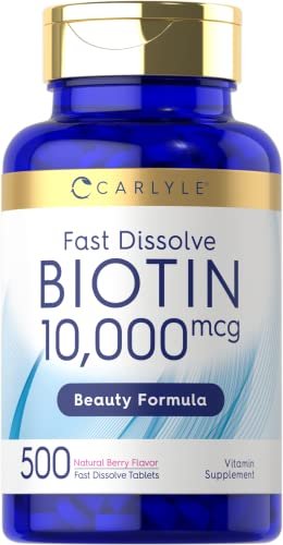 Carlyle Biotin 10.000 mcg | 500 Fast Dissolve Tabletten | Für Haare, Haut und Nägel | Höchste Stärke | Vegetarisch, Nicht-GVO, Glutenfrei