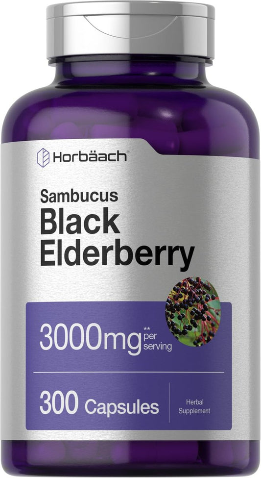 Horbäach Schwarzer Holunder | 300 Kapseln | Sambucus Nahrungsergänzung | Non-GMO & Glutenfrei