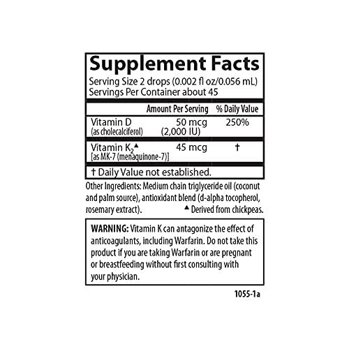 Carlson Super Daily D3 + K2 – 50 µg D3 + 45 µg MK-7, Herz- und Knochengesundheit, 90 Tropfen, 2,54 ml