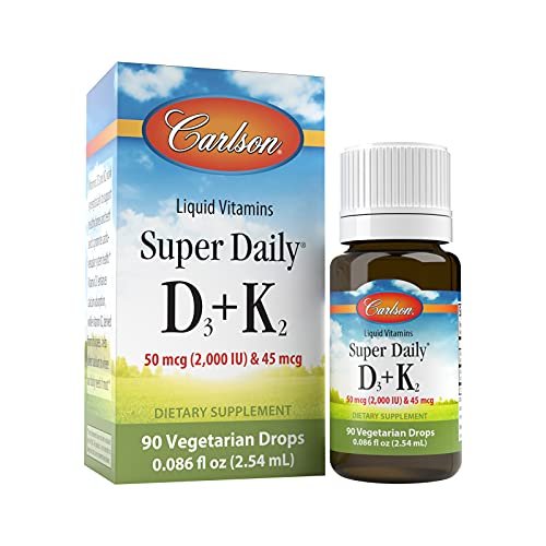 Carlson Super Daily D3 + K2 – 50 µg D3 + 45 µg MK-7, Herz- und Knochengesundheit, 90 Tropfen, 2,54 ml