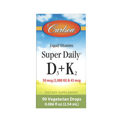 Carlson Super Daily D3 + K2 – 50 µg D3 + 45 µg MK-7, Herz- und Knochengesundheit, 90 Tropfen, 2,54 ml