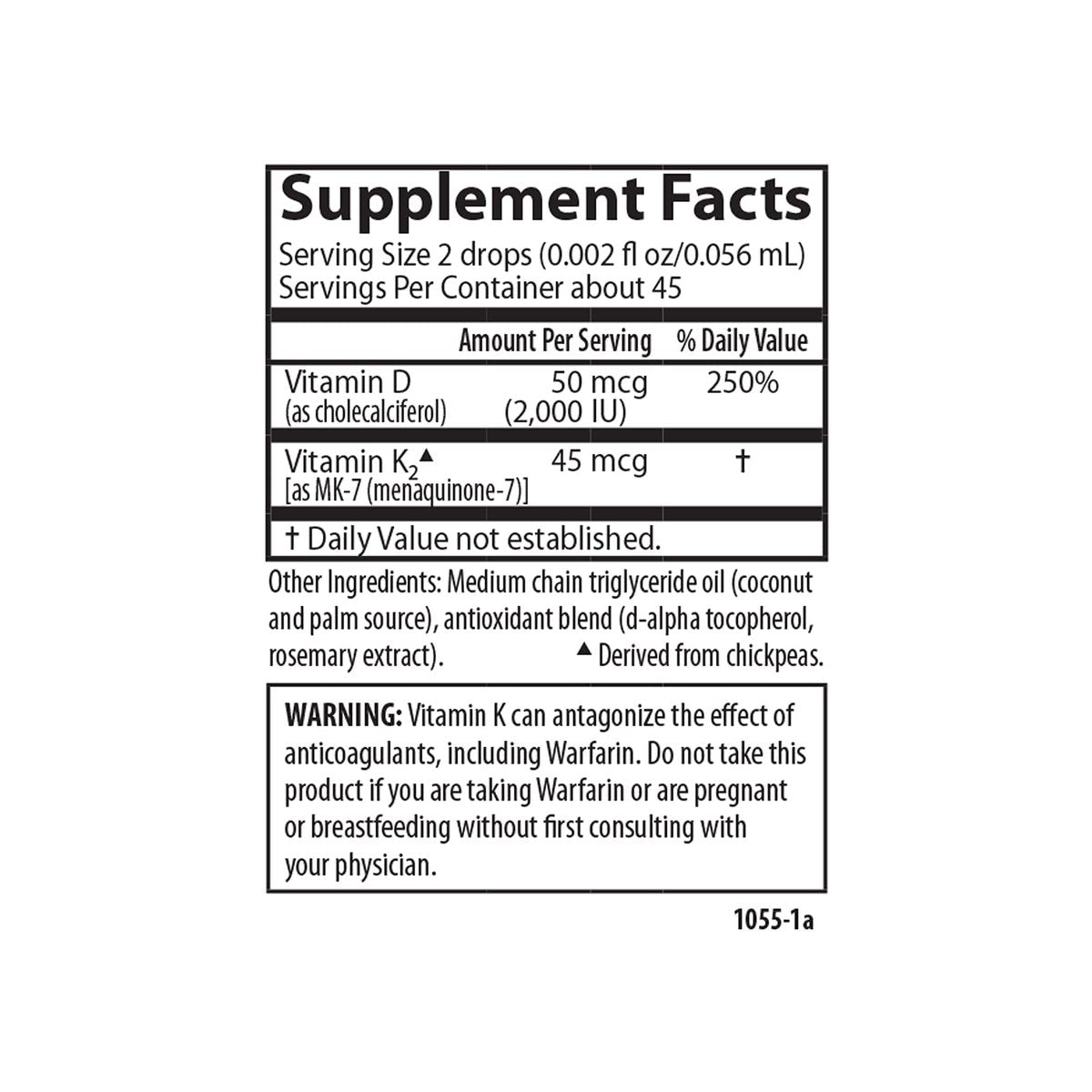 Carlson Super Daily D3 + K2 – 50 µg D3 + 45 µg MK-7, Herz- und Knochengesundheit, 90 Tropfen, 2,54 ml