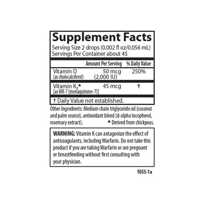 Carlson Super Daily D3 + K2 – 50 µg D3 + 45 µg MK-7, Herz- und Knochengesundheit, 90 Tropfen, 2,54 ml