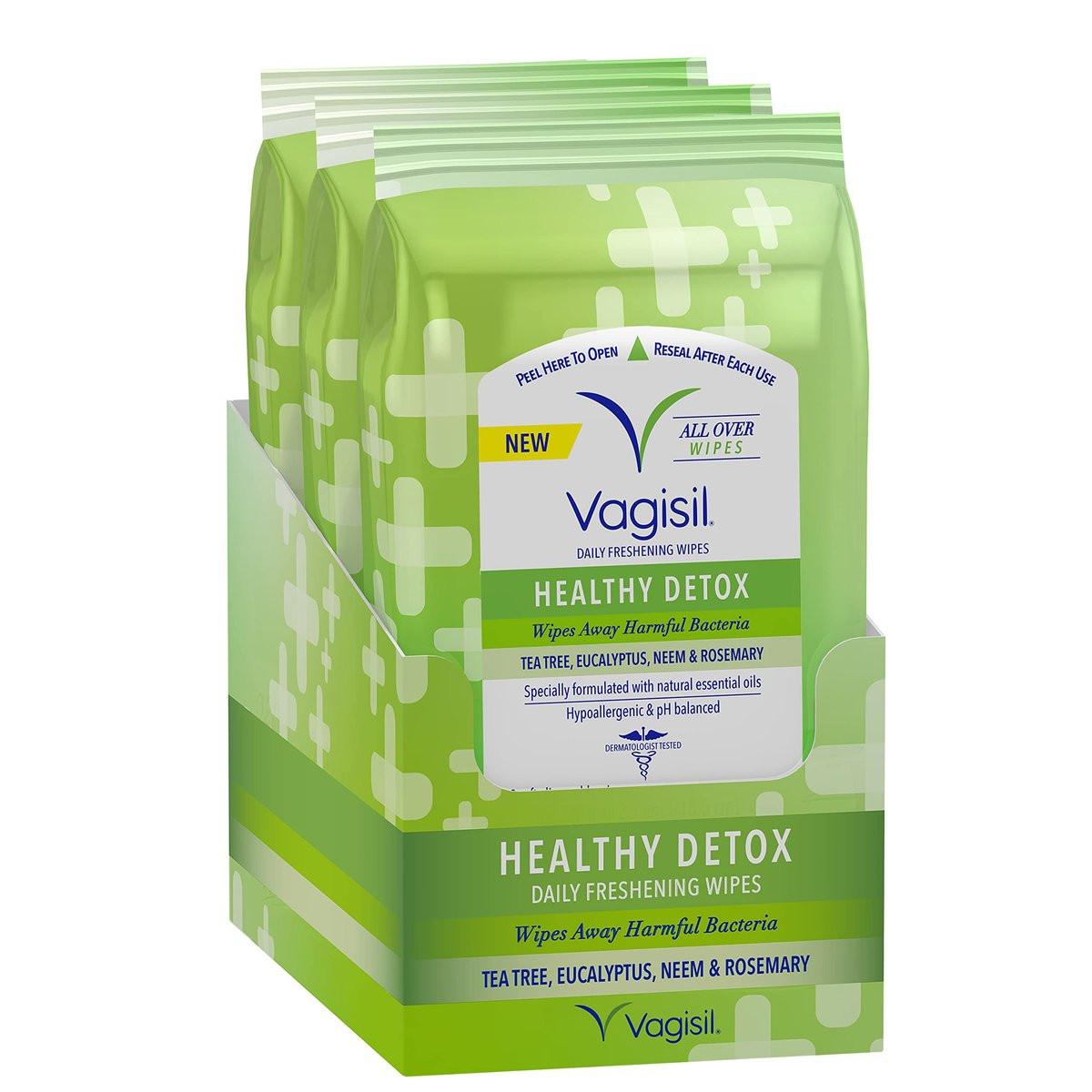 Vagisil Feuchttücher für die Ganzkörperreinigung, Health Detox, mit ätherischen Ölen, 20 Tücher in wieder verschließbarem Beutel (Packung mit 3)
