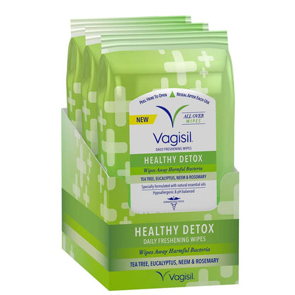 Vagisil Feuchttücher für die Ganzkörperreinigung, Health Detox, mit ätherischen Ölen, 20 Tücher in wieder verschließbarem Beutel (Packung mit 3)