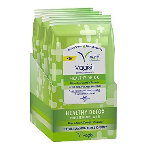 Vagisil Feuchttücher für die Ganzkörperreinigung, Health Detox, mit ätherischen Ölen, 20 Tücher in wieder verschließbarem Beutel (Packung mit 3)