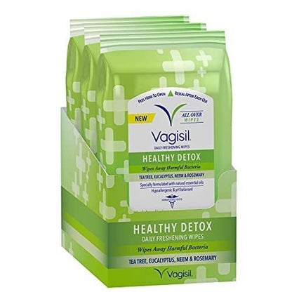 Vagisil Feuchttücher für die Ganzkörperreinigung, Health Detox, mit ätherischen Ölen, 20 Tücher in wieder verschließbarem Beutel (Packung mit 3)