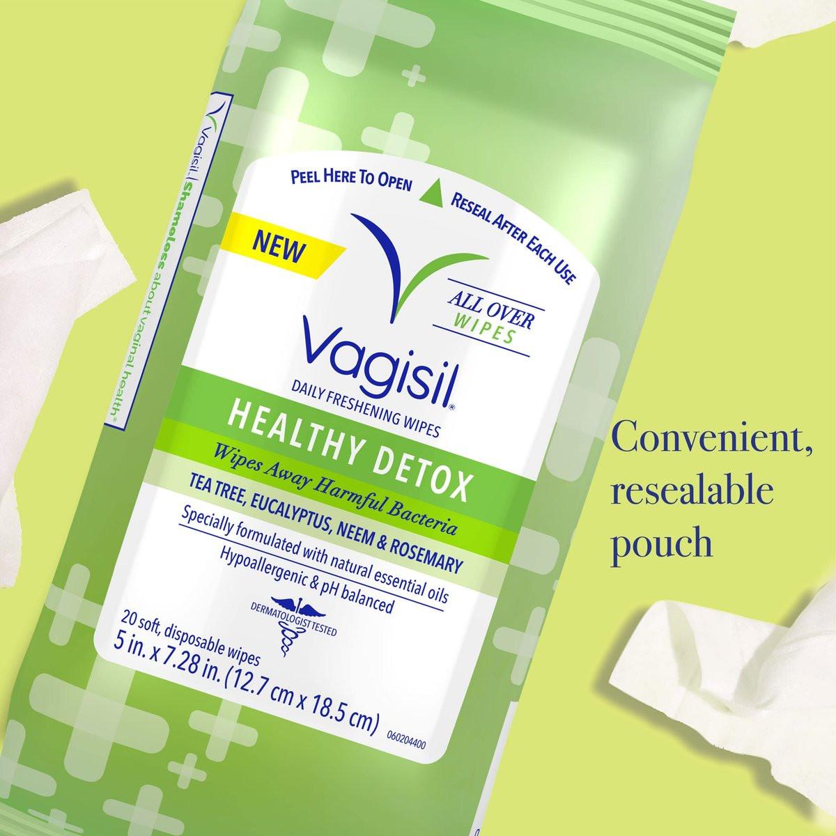 Vagisil Feuchttücher für die Ganzkörperreinigung, Health Detox, mit ätherischen Ölen, 20 Tücher in wieder verschließbarem Beutel (Packung mit 3)