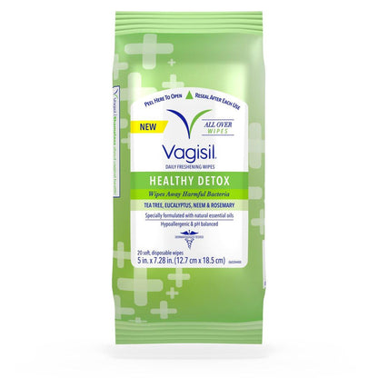 Vagisil Ganzkörper-Reinigungstücher, Detox mit ätherischen Ölen, 20 Tücher in wiederverschließbarem Beutel (1 Packung)