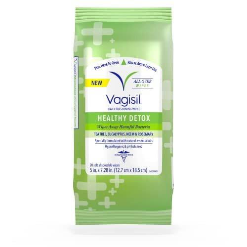 Vagisil Ganzkörper-Reinigungstücher, Detox mit ätherischen Ölen, 20 Tücher in wiederverschließbarem Beutel (1 Packung)