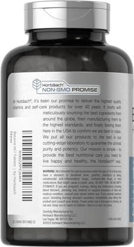 Horbäach Betain HCl mit Pepsin | 250 Tabletten | Hydrochlorid-Ergänzung mit Ingwerwurzel | Nicht-GVO, Glutenfrei