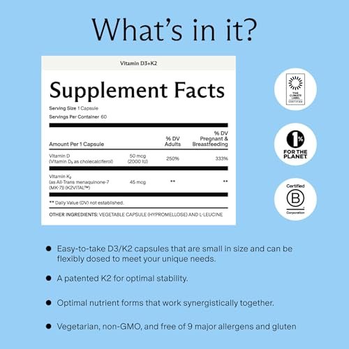 Needed. Expertly-Formuliertes pränatales Vitamin D3/K2 | Für Fruchtbarkeit, Schwangerschaft, Stillzeit und Wochenbett, Gesunde Immunität und Knochenentwicklung, Unterstützt den Vitamin-D-Spiegel in der Muttermilch | 60 Kapseln
