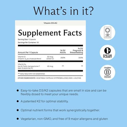 Needed. Expertly-Formuliertes pränatales Vitamin D3/K2 | Für Fruchtbarkeit, Schwangerschaft, Stillzeit und Wochenbett, Gesunde Immunität und Knochenentwicklung, Unterstützt den Vitamin-D-Spiegel in der Muttermilch | 60 Kapseln