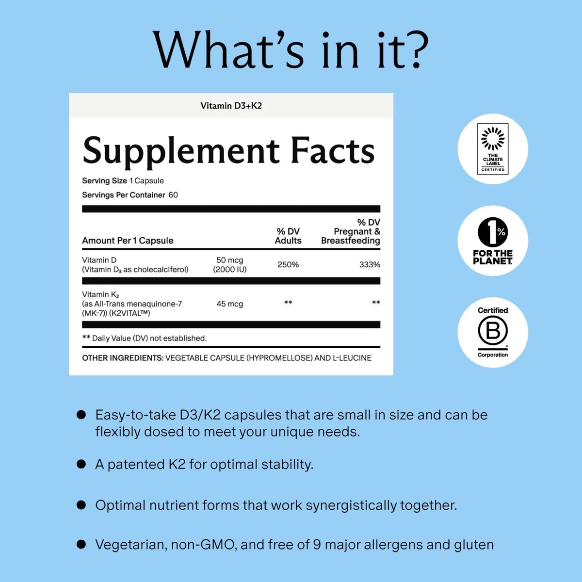Needed. Expertly-Formuliertes pränatales Vitamin D3/K2 | Für Fruchtbarkeit, Schwangerschaft, Stillzeit und Wochenbett, Gesunde Immunität und Knochenentwicklung, Unterstützt den Vitamin-D-Spiegel in der Muttermilch | 60 Kapseln