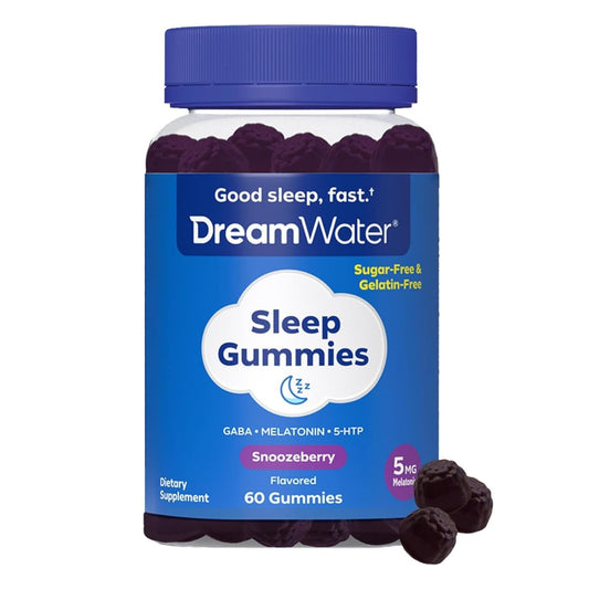 Dream Water Sleep Gummies (60 Stück) – Einschlafhilfe für Erwachsene mit 5 mg Melatonin, GABA, 5-HTP – Natürlicher Snoozeberry-Geschmack (Blaue Himbeere) – Zuckerfrei, Glutenfrei, Vegan