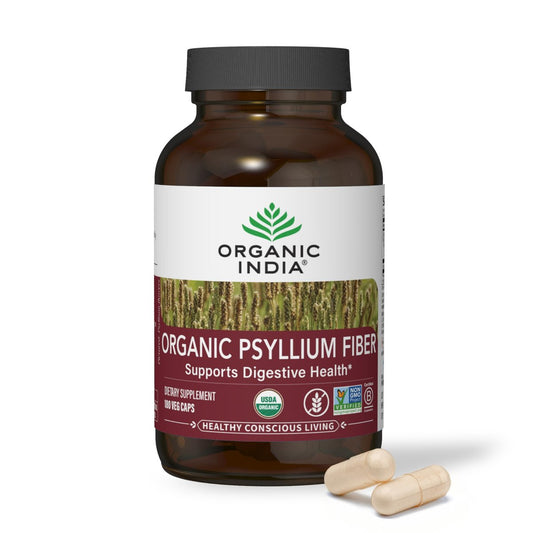 ORGANIC INDIA Psyllium Husk Kapseln – Ballaststoff Ergänzung, Gesunde Verdauung – Vegan, Keto geeignet, Glutenfrei, USDA Bio, Nicht-GVO, Lösliche & Unlösliche Ballaststoffe – 180 Kapseln