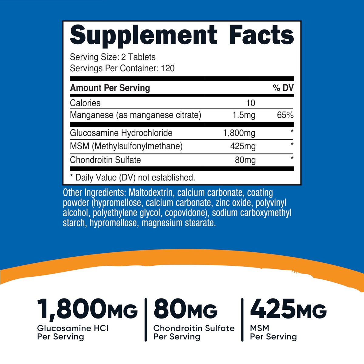 Nutricost Glucosamin 1800mg mit Chondroitin & MSM, 240 Tabletten, 120 Portionen - Non-GMO, Glutenfrei