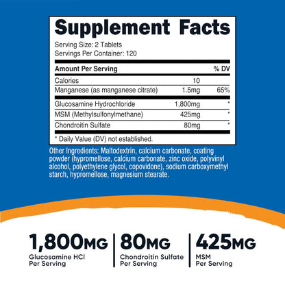 Nutricost Glucosamin 1800mg mit Chondroitin & MSM, 240 Tabletten, 120 Portionen - Non-GMO, Glutenfrei