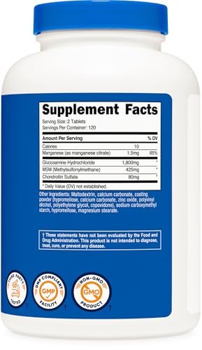 Nutricost Glucosamin 1800mg mit Chondroitin & MSM, 240 Tabletten, 120 Portionen - Non-GMO, Glutenfrei