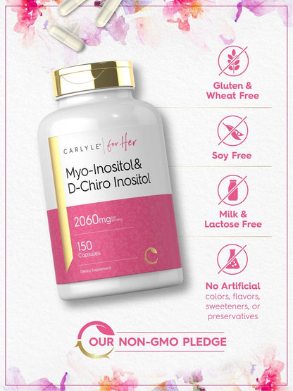 Carlyle Myo-Inositol & D-Chiro Inositol Komplex für Frauen | 2060 mg | 150 Kapseln | Non-GMO, Glutenfrei