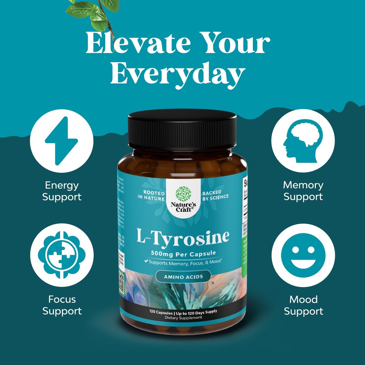 Free Form L-Tyrosin 500mg Kapseln – Hochdosiertes L-Tyrosin Supplement für mentale Energie und Fokus – Aminosäure Nootropikum zur Unterstützung von Stimmung, Konzentration und kognitiver Leistung