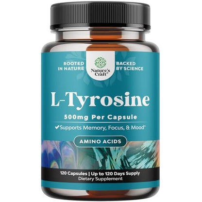 Free Form L-Tyrosin 500mg Kapseln – Hochdosiertes L-Tyrosin Supplement für mentale Energie und Fokus – Aminosäure Nootropikum zur Unterstützung von Stimmung, Konzentration und kognitiver Leistung