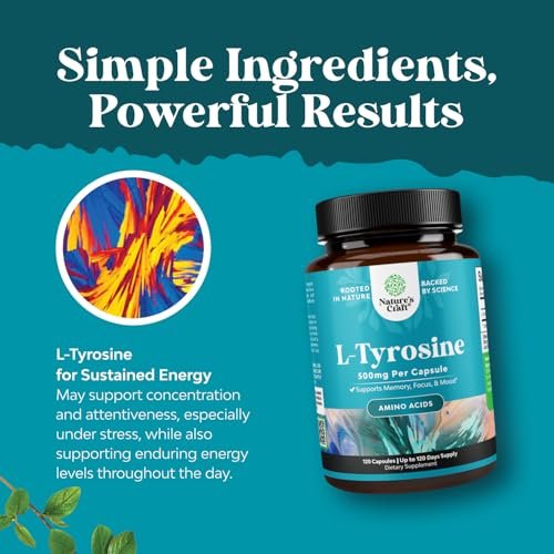 Free Form L-Tyrosin 500mg Kapseln – Hochdosiertes L-Tyrosin Supplement für mentale Energie und Fokus – Aminosäure Nootropikum zur Unterstützung von Stimmung, Konzentration und kognitiver Leistung
