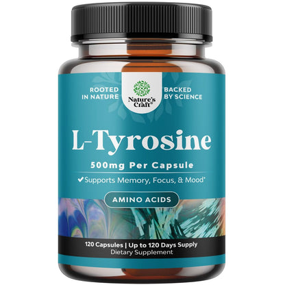Free Form L-Tyrosin 500mg Kapseln – Hochdosiertes L-Tyrosin Supplement für mentale Energie und Fokus – Aminosäure Nootropikum zur Unterstützung von Stimmung, Konzentration und kognitiver Leistung