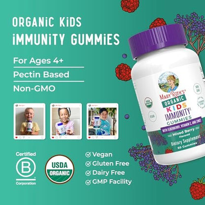 MaryRuth Organics Immun-Gummis für Kinder | USDA Bio | Vitamin C, Zink & Holunderbeeren | Immununterstützung ab 4 Jahren | Vegan | Ohne Gentechnik | Glutenfrei | 60 Stück