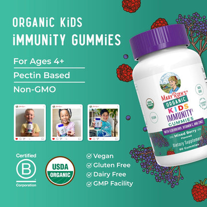 MaryRuth Organics Immun-Gummis für Kinder | USDA Bio | Vitamin C, Zink & Holunderbeeren | Immununterstützung ab 4 Jahren | Vegan | Ohne Gentechnik | Glutenfrei | 60 Stück