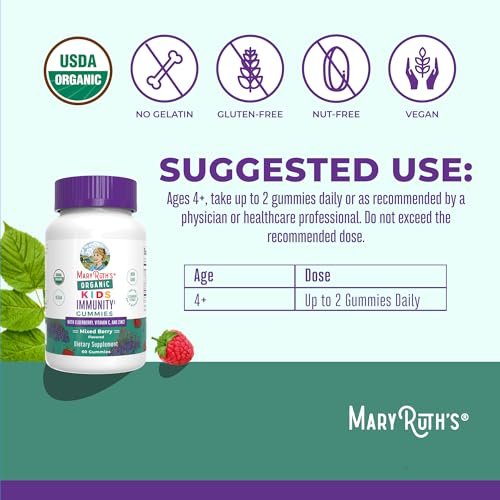 MaryRuth Organics Immun-Gummis für Kinder | USDA Bio | Vitamin C, Zink & Holunderbeeren | Immununterstützung ab 4 Jahren | Vegan | Ohne Gentechnik | Glutenfrei | 60 Stück