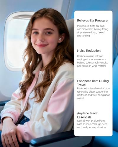Softvox Flugzeug Ohrstöpsel Druckausgleich Ohrstöpsel 2 Paar, verhindert Ohrenschmerzen & reduziert Lärm 25dB - Flug Essentials, wiederverwendbare weiche Flugzeug Ohrstöpsel für Erwachsene/Kinder ab 12 Jahren, Reise Gehörschutz Air Plugs