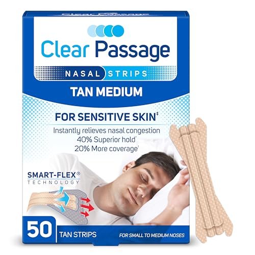 Clear Passage Nasenstreifen Small bis Medium, Beige, 50 Stück | Wirkt sofort zur Verbesserung des Schlafs, Reduzierung von Schnarchen, Linderung von Nasenverstopfung bei Erkältungen & Allergien