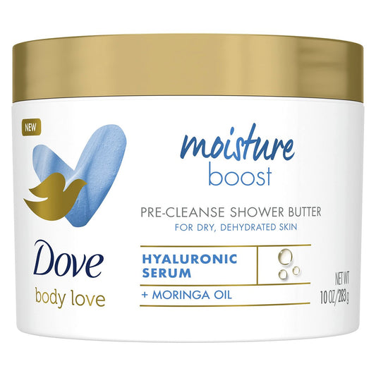 Dove Body Love Duschbutter Feuchtigkeits-Boost Reiniger für trockene Haut – seidiger als Duschgel mit Hyaluronsäure und Moringaöl, 3er-Pack (3 x 10 oz)
