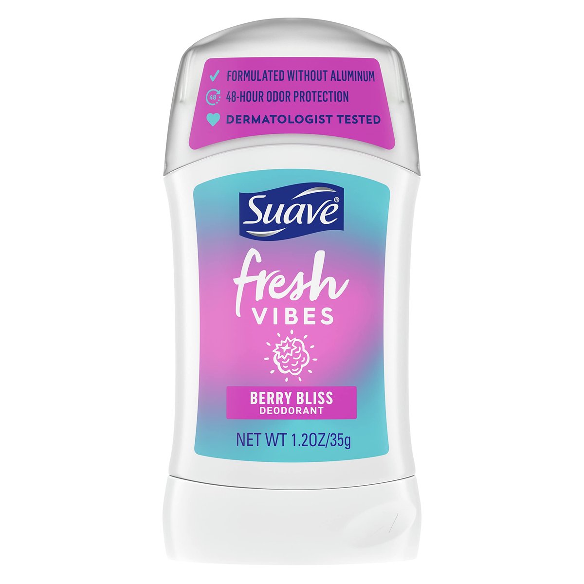Suave Fresh Vibes Deodorant Stick - Aluminiumfrei, 48h Schutz, Berry Bliss, 1,2 oz