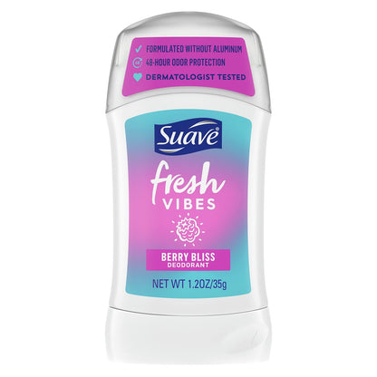 Suave Fresh Vibes Deodorant Stick - Aluminiumfrei, 48h Schutz, Berry Bliss, 1,2 oz