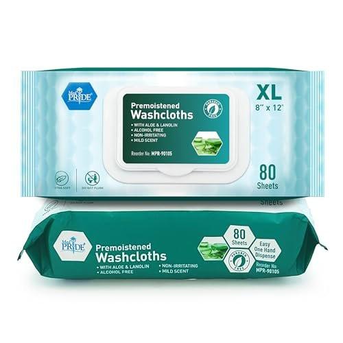 MED PRIDE Einweg-Feuchttücher XL 8" x 12" Packung mit 80 - Erwachsenen-Feuchttücher für empfindliche Haut - Extra weiche Inkontinenztücher